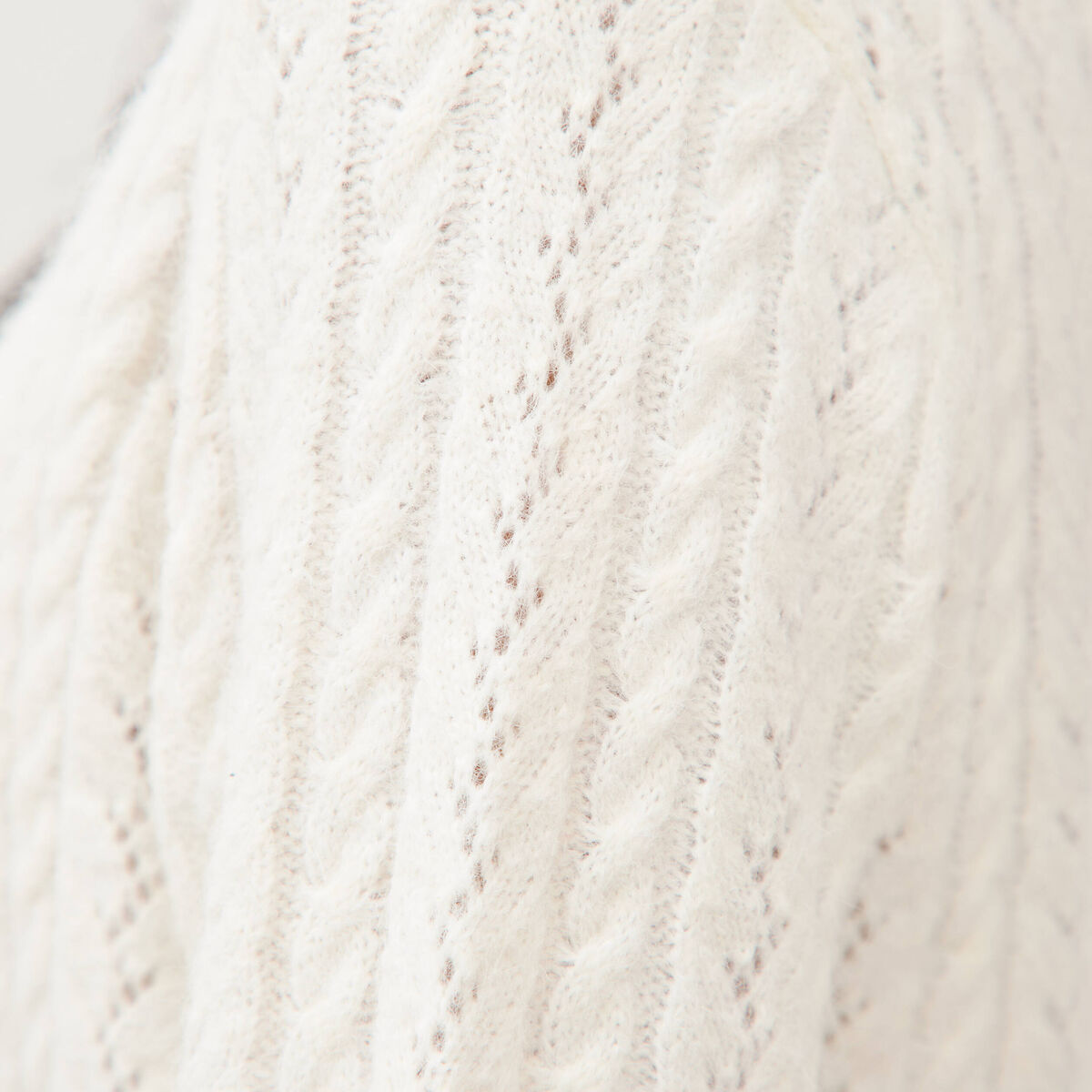 Pull droit col v manches longues ecru femme