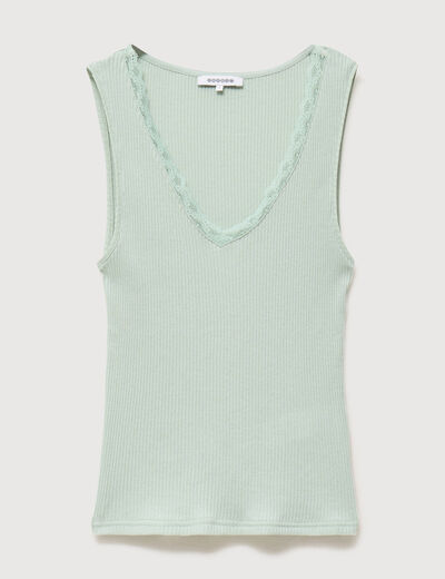 D&eacute;bardeur col v bretelles dentelle vert pastel femme