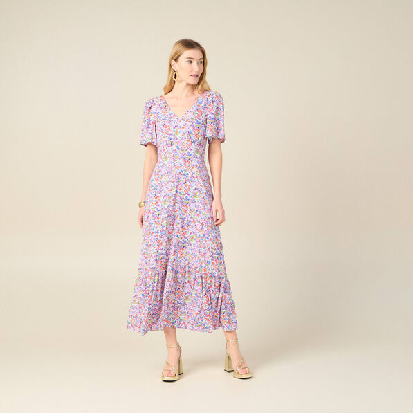 Robe longue évasée rose femme