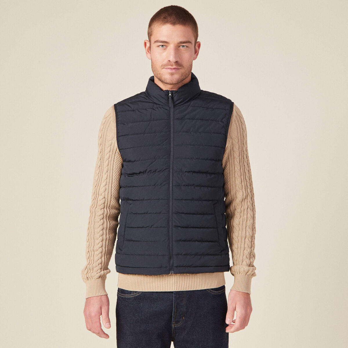 Doudoune droite sans manches bleu marine homme