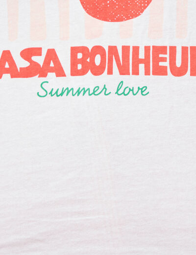 T-shirt &agrave; motif en coton manches courtes blanc femme