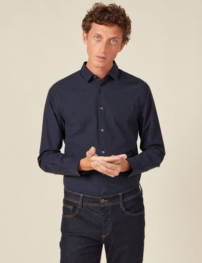 Chemise cintr&eacute;e manches longues bleu fonc&eacute; homme