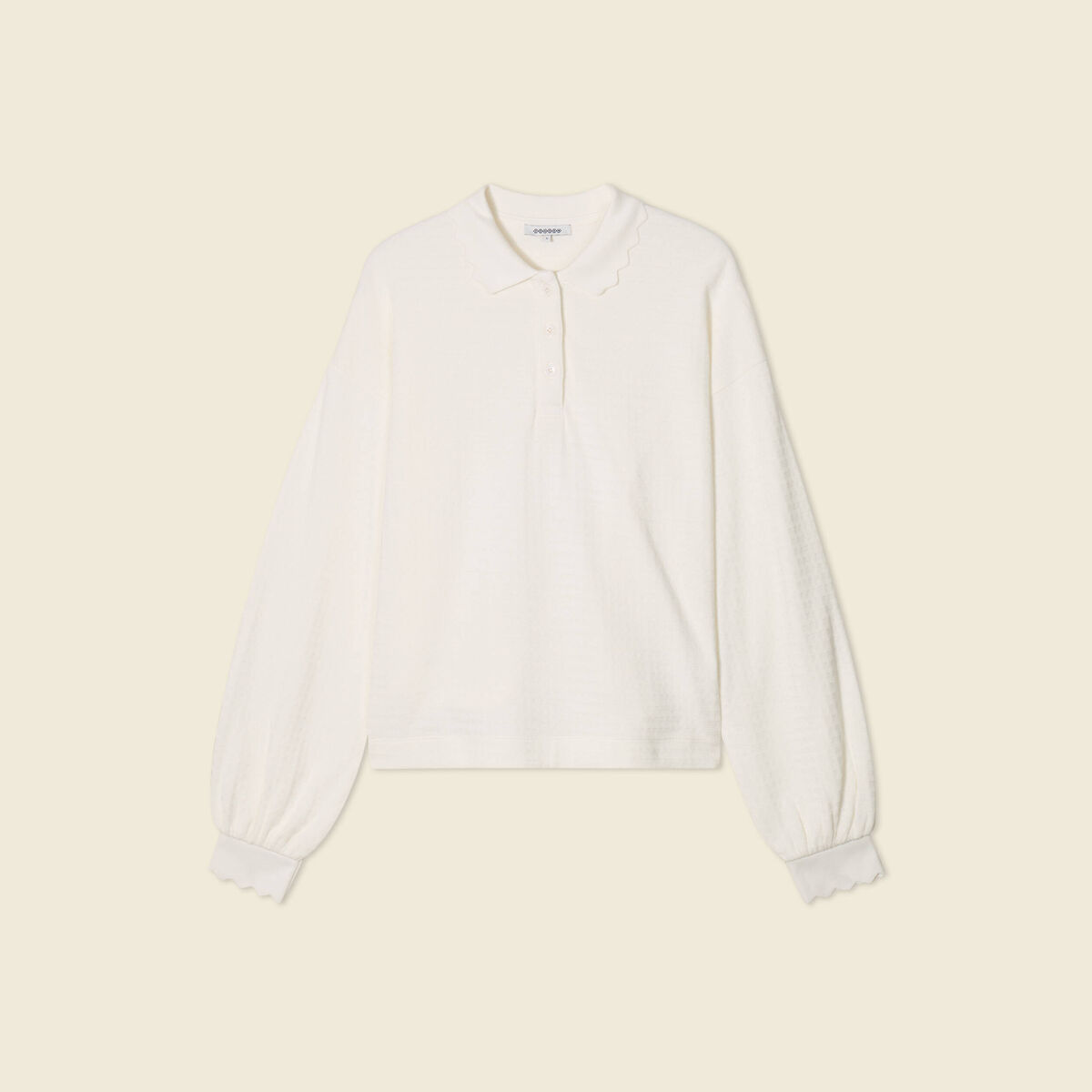 Sweat manches longues col polo ecru femme