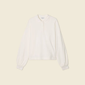 sweat manches longues col polo ecru femme Sweat manches longues col polo ecru femme