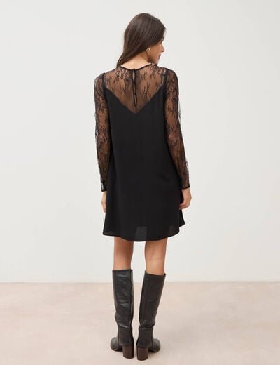 Robe courte &eacute;vas&eacute;e manches longues noir femme