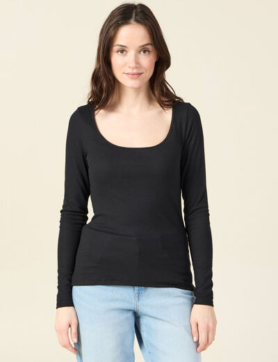 T-shirt côtelé éco-responsable noir femme