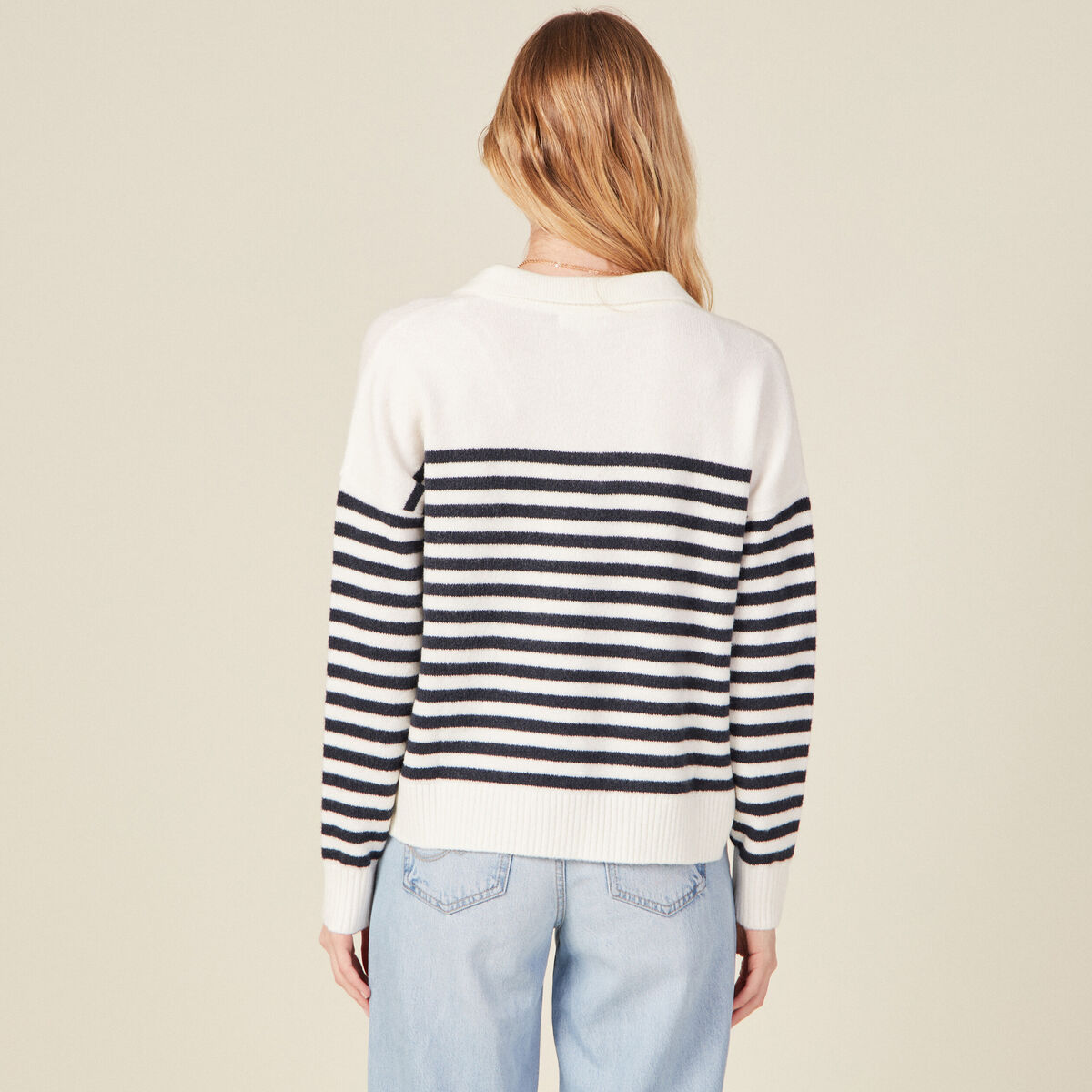 Pull col polo ecru femme