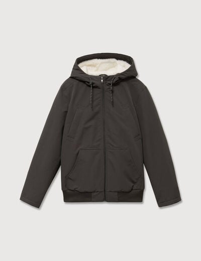 Parka courte &agrave; capuche vert kaki homme