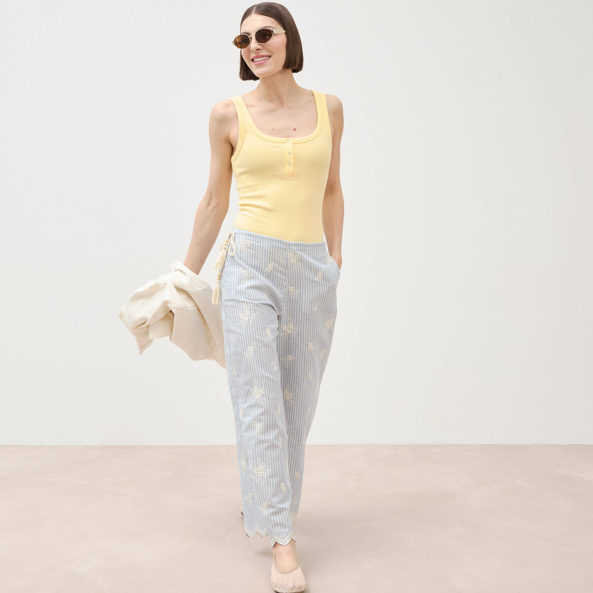 Pantalon loose taille standard bleu clair femme