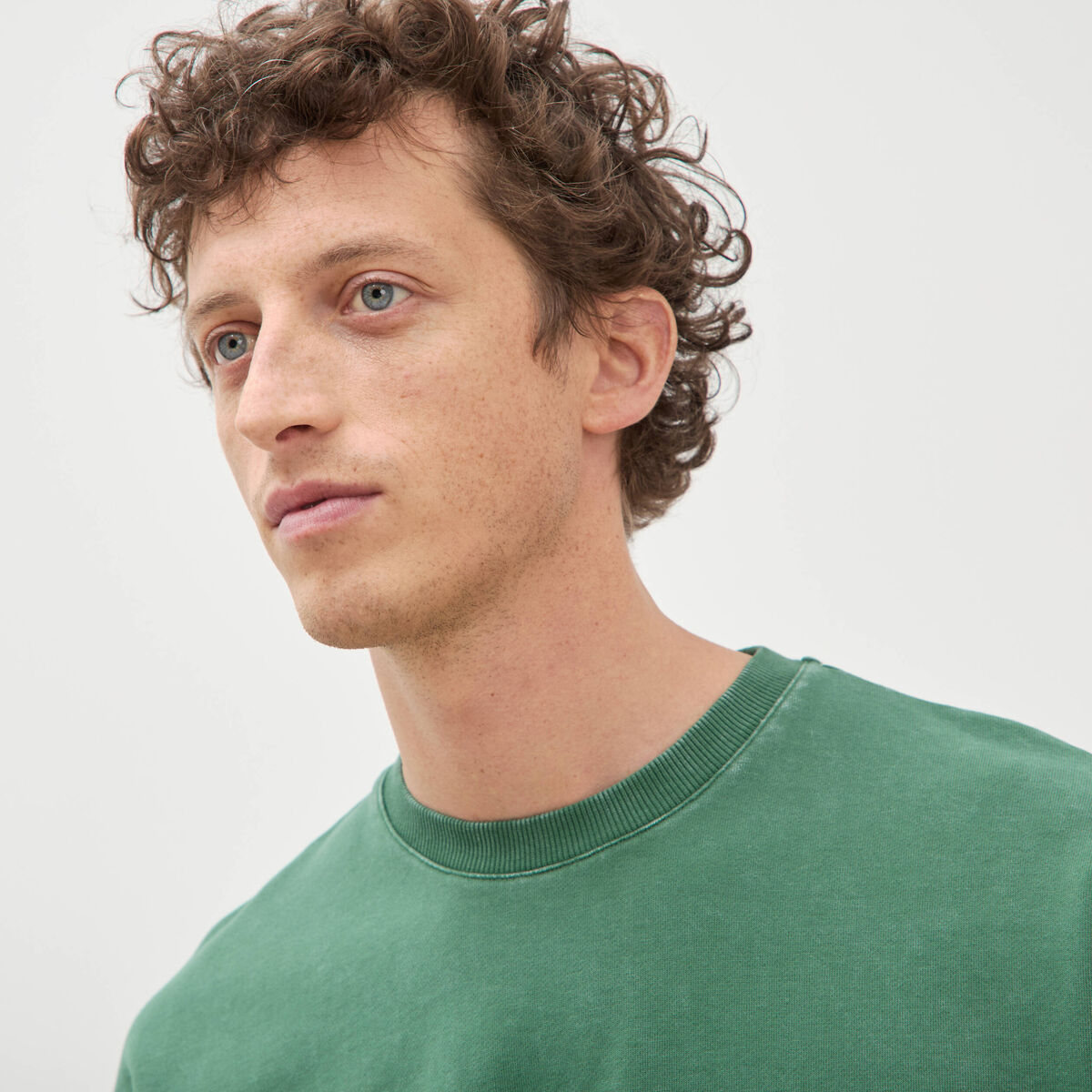 Sweat ample col rond manches courtes vert homme