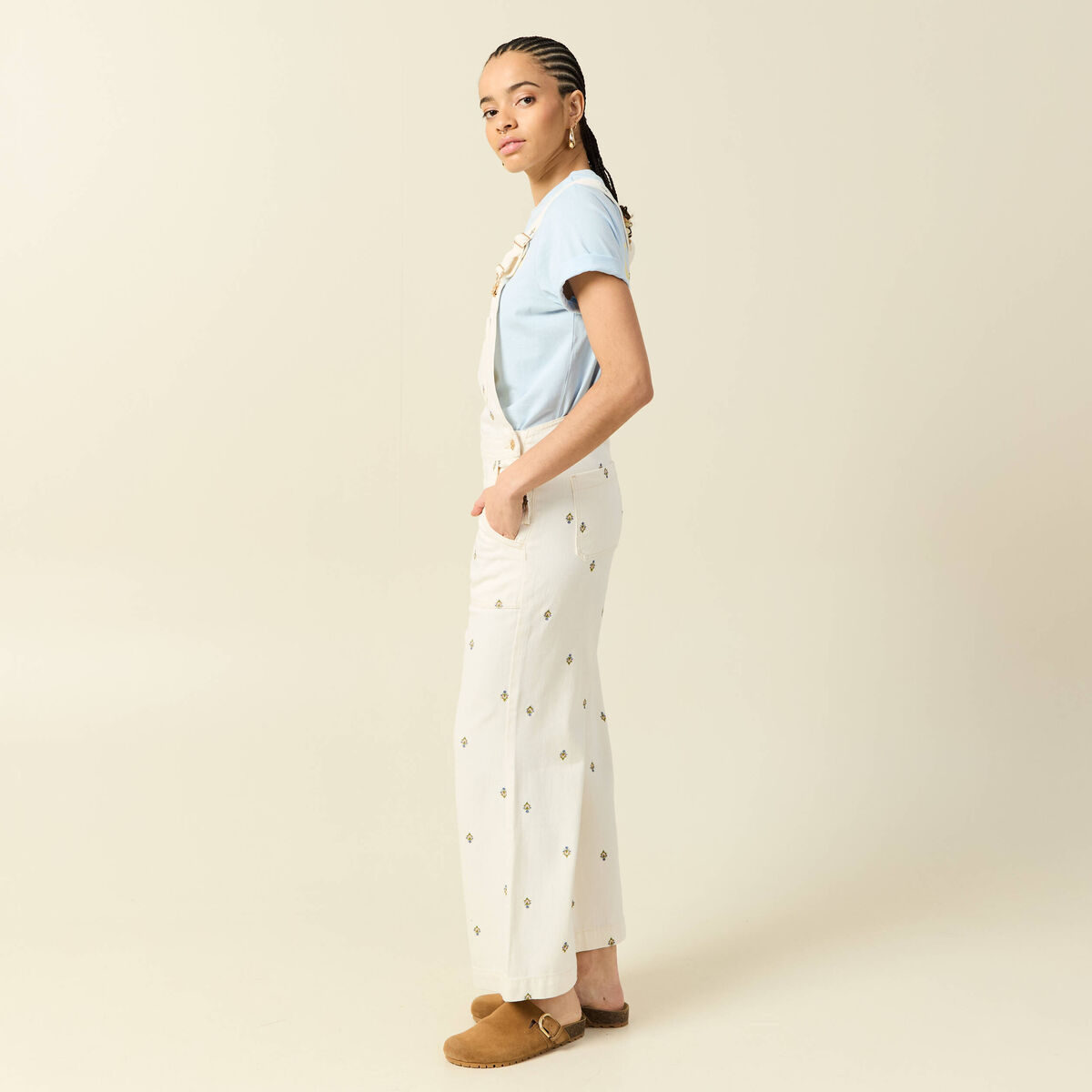 Salopette en jeans &agrave; fines bretelles denim blanc femme