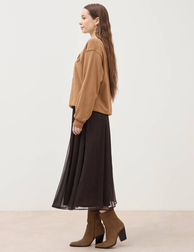 Jupe en voile doubl&eacute;e marron fonc&eacute; femme