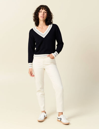 Pull manches longues bleu marine femme