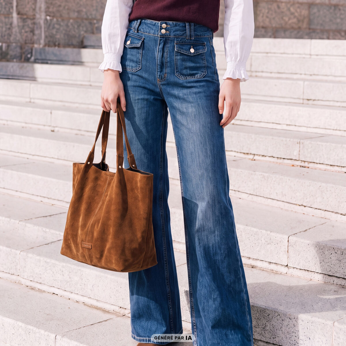 Jeans bootcut taille haute bleu femme