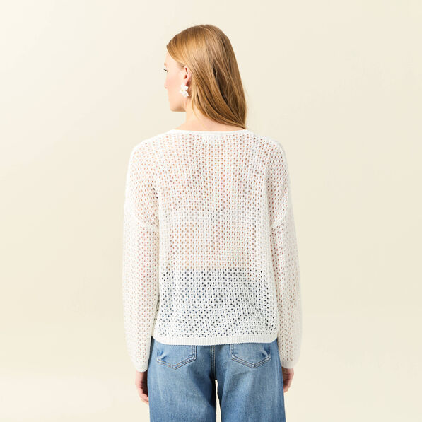 pull manches longues ajoure ecru femme Pull manches longues ajouré ecru femme