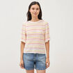 Pull col bateau manches courtes rose femme