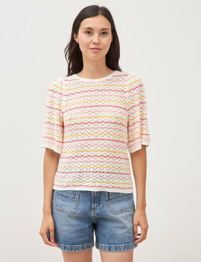 Pull col bateau manches courtes rose femme