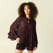 Blouse manches longues col ras de cou marron fonc&eacute; femme