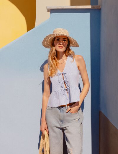 Blouse sans manches bleu pastel femme