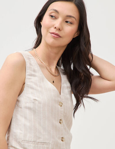 Gilet ajust&eacute; col v sans manches beige femme