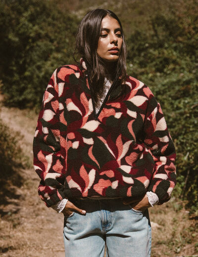 Cardigan col montant manches longues bordeaux femme