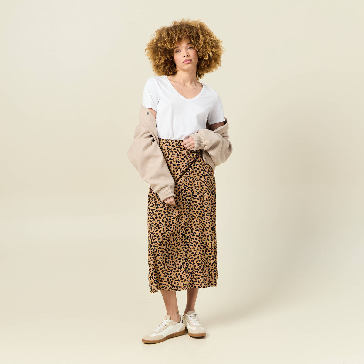 Jupe longue portefeuille marron clair femme