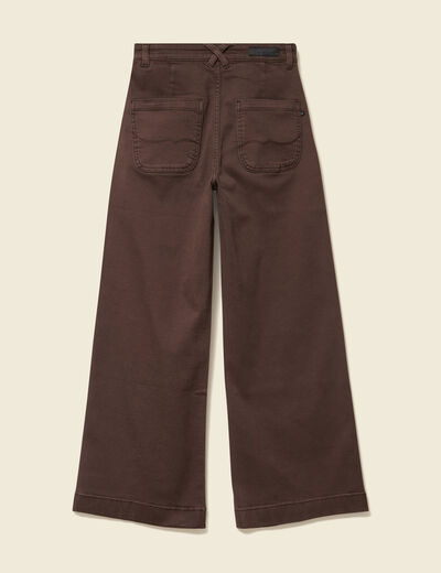 Jeans large cropped taille haute marron femme