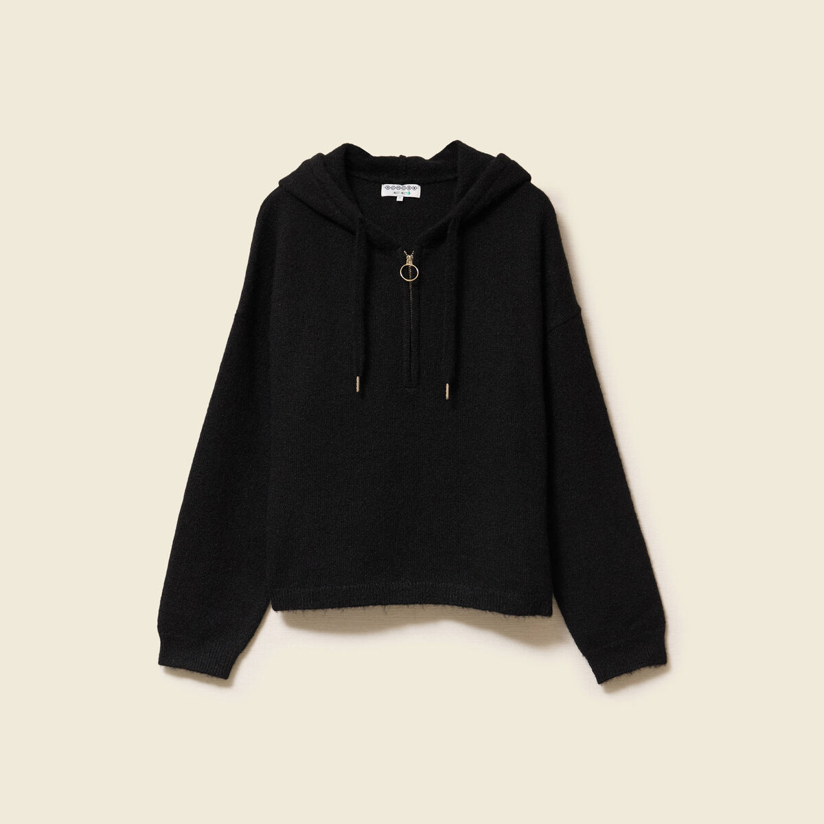 Pull &agrave; capuche zipp&eacute; noir femme