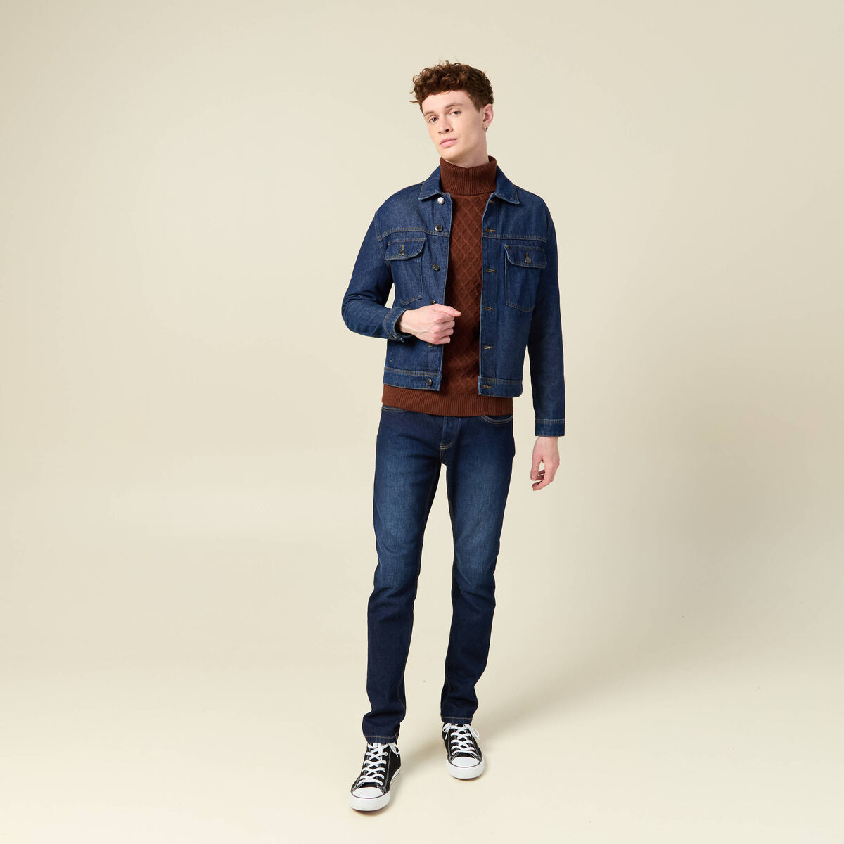 Pull manches longues marron cognac homme