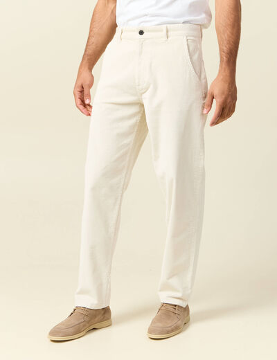 Pantalon droit en velours longueur 32 ecru homme