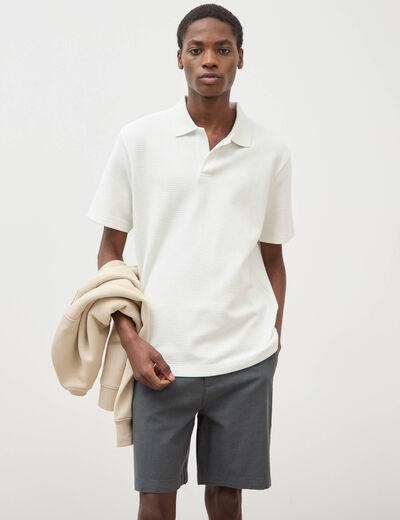 Polo manches courtes col cubain ecru homme