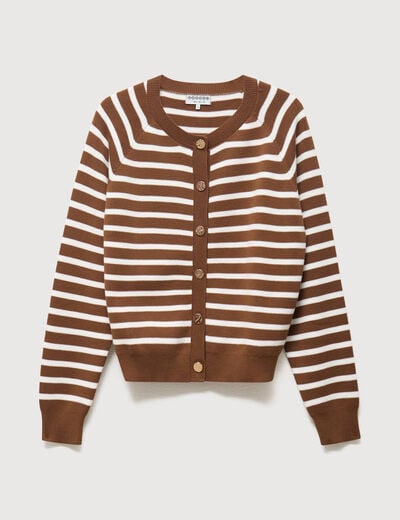Gilet manches longues col rond en coton marron femme