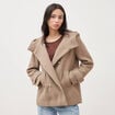Caban oversize court &agrave; capuche beige femme