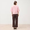Pull droit col rond manches courtes rose clair femme