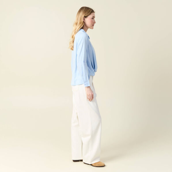 chemise manches longues nouee bleu ciel femme Chemise manches longues nouée bleu ciel femme