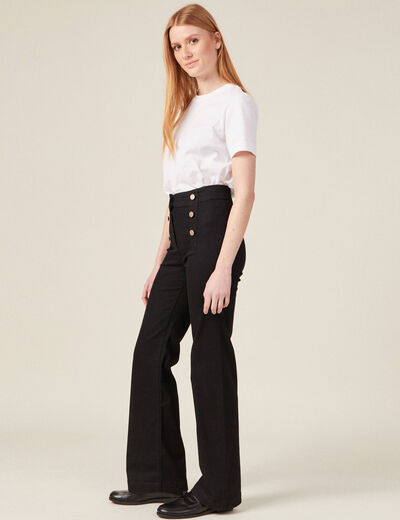 Jeans flare à pont denim noir femme