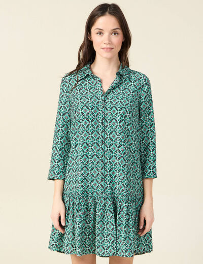 Robe courte &eacute;vas&eacute;e manches longues vert femme