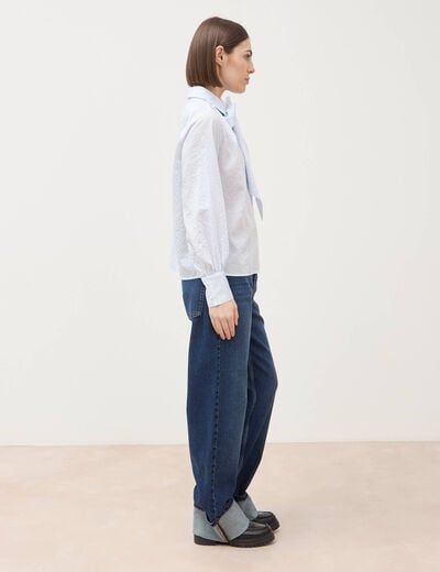 Chemise manches longues col am&eacute;ricain bleu ciel femme
