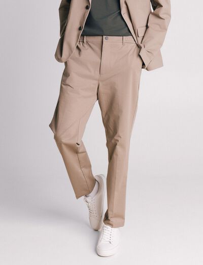 Pantalon chino stretch taupe homme