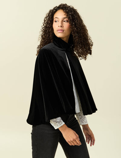 Cape ajust&eacute;e sans manches effet velours noir femme