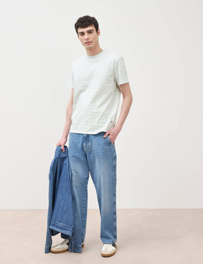 T-shirt ray&eacute; col rond manches courtes bleu gris homme