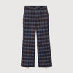 Pantalon flare &agrave; carreaux taille haute bleu gris femme