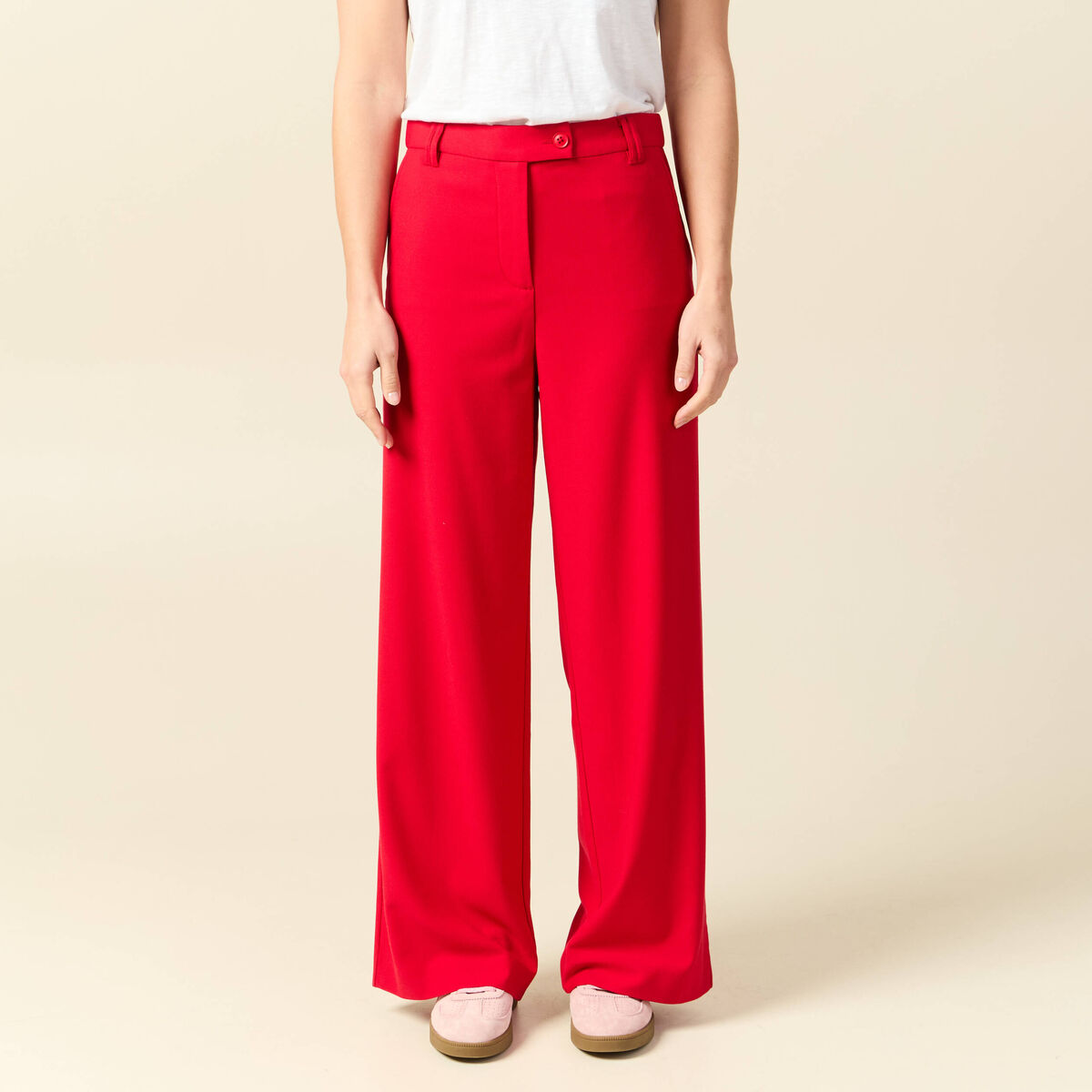 Pantalon loose taille standard fluide rouge femme