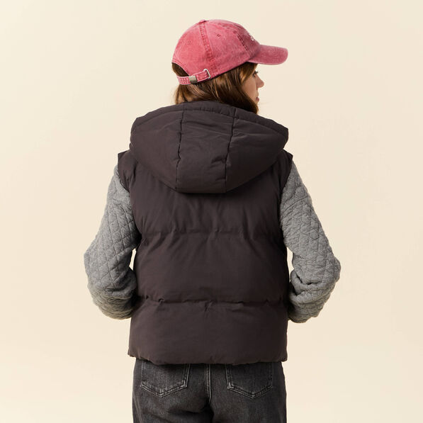 Doudoune sans manches capuche gris foncé femme