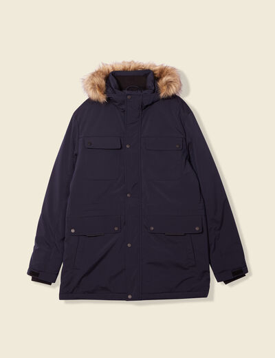 Parka droite à capuche bleu foncé homme