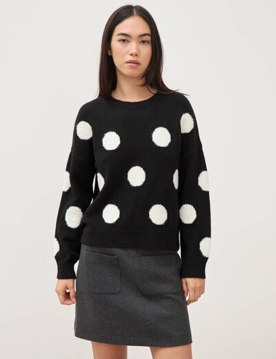 Pull manches longues col rond noir femme