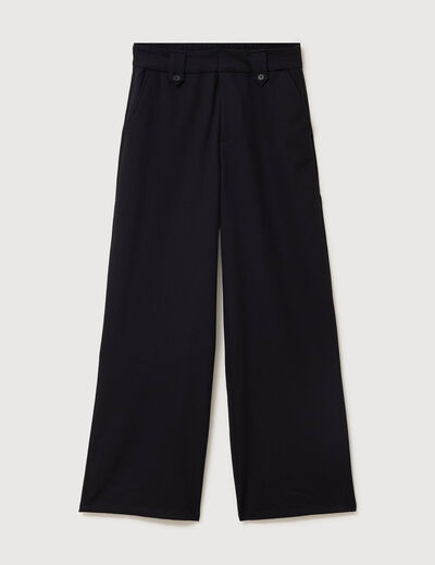 Pantalon large taille haute fluide noir femme
