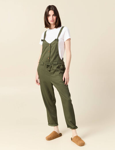 Salopette fluide boutonnée vert foncé femme