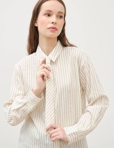 Chemise manches longues col am&eacute;ricain blanc femme