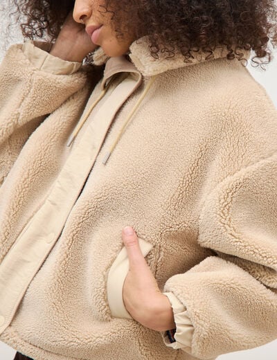 Veste oversize effet polaire col montant creme femme